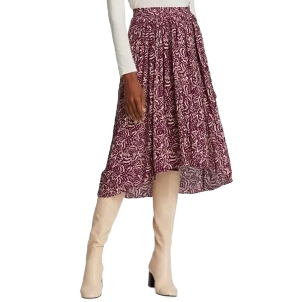 ba&sh Womens Lenny Raisin Purple Cream Abstract Floral Print High Low Midi Skirt